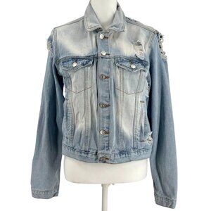 Rue21 Womens Distressed Light Wash Denim Jacket Size L